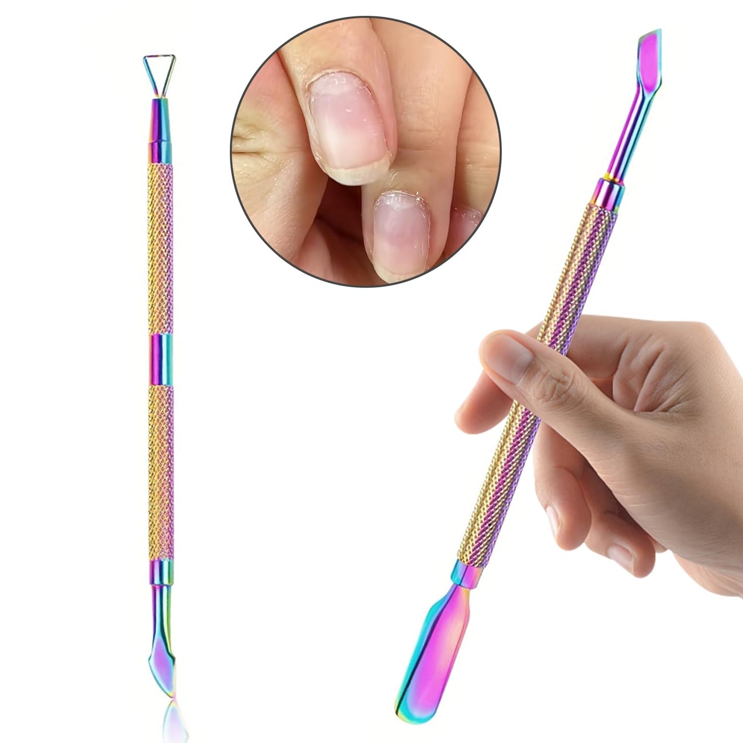 4Pcs Iridescent Nail Manicure Tool Set, Rainbow Stainless Steel Nail Clipper, Cuticle Nipper & Cuticle Pusher Kit, Professional Non-Slip Nail Prep Tools for Salon & Home DIY Manicure