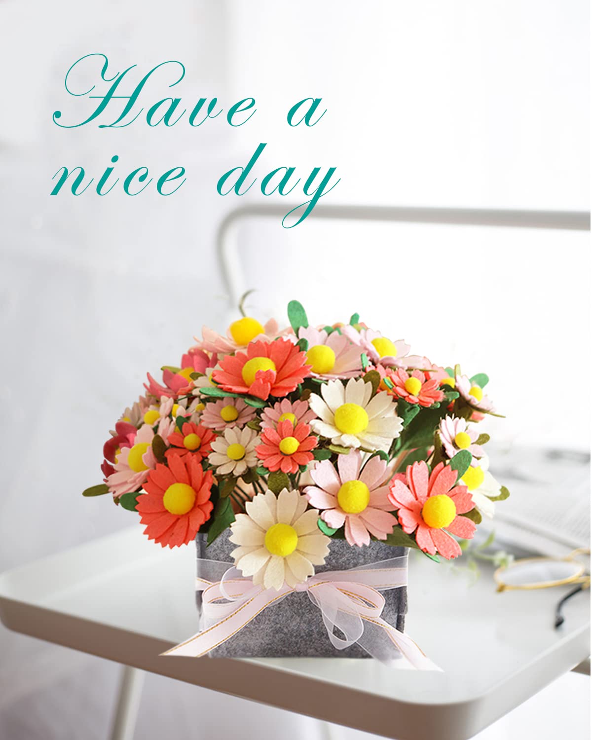 DIY Felt Flower Art Craft Kit, Daisy Bouquet Kit, Floral Gifts, Beginner Craft Kit, Arrange Pre-Cut Flowers and Foliage