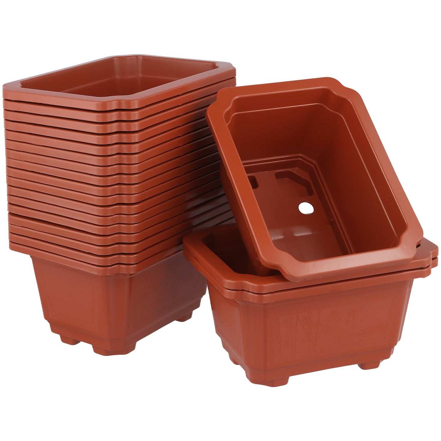 SINJEUN 20 Pack Plastic Bonsai Pots, Brick Red Rectangular Bonsai Tree Pots for Gardening Cultivation and Decoration