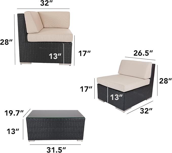 Outdoor Patio Furniture with 6-inch Thick Rainshield Cushions, No-Assembly 7-Piece All-Weather Wicker Sectional Set (Supercrylic Beige)
