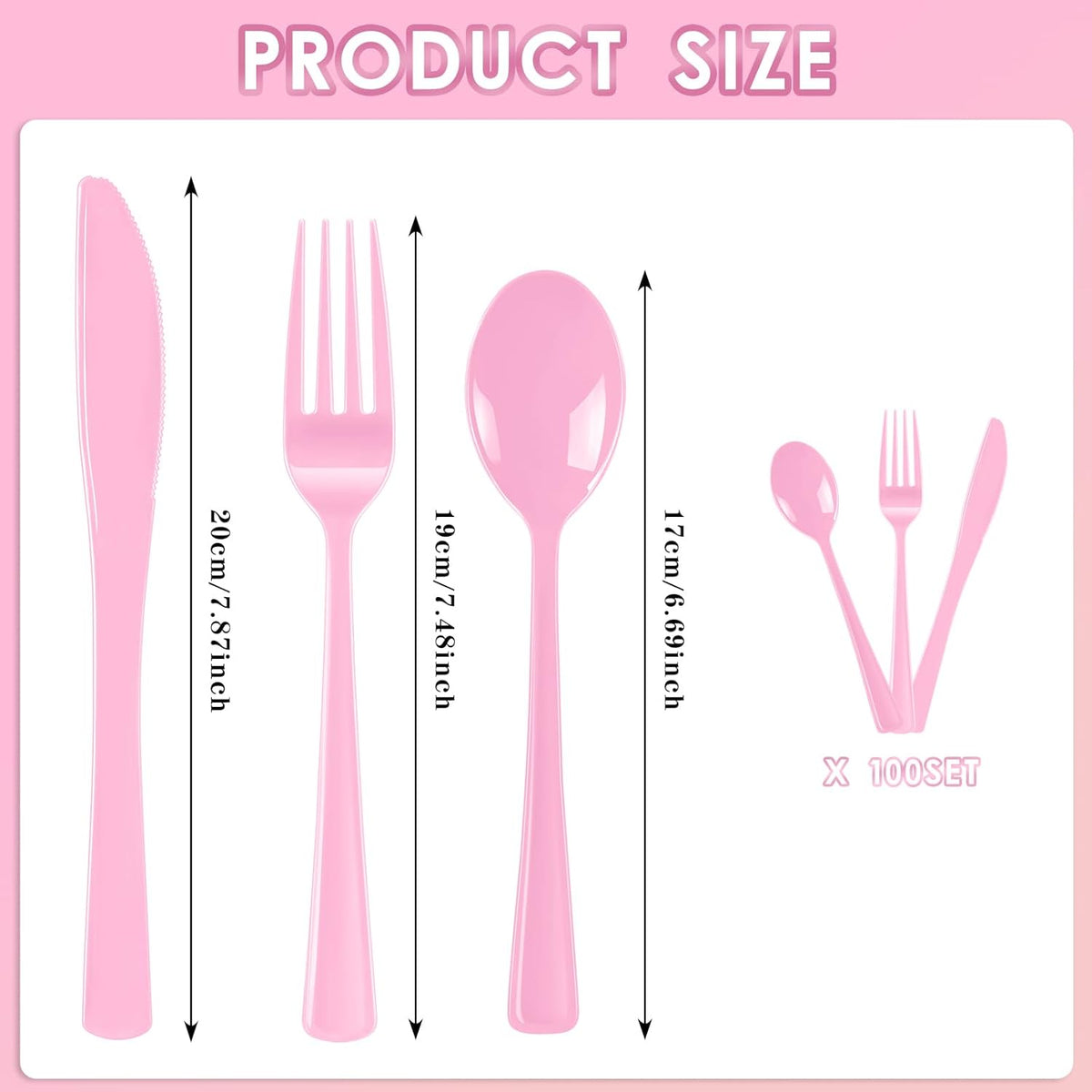 300 Pack Pink Disposable Plastic Silverware Heavy Duty, Plastic Cutlery Set,Forks and Spoons Knives Set for Birthday Party Prom Night, Weddings