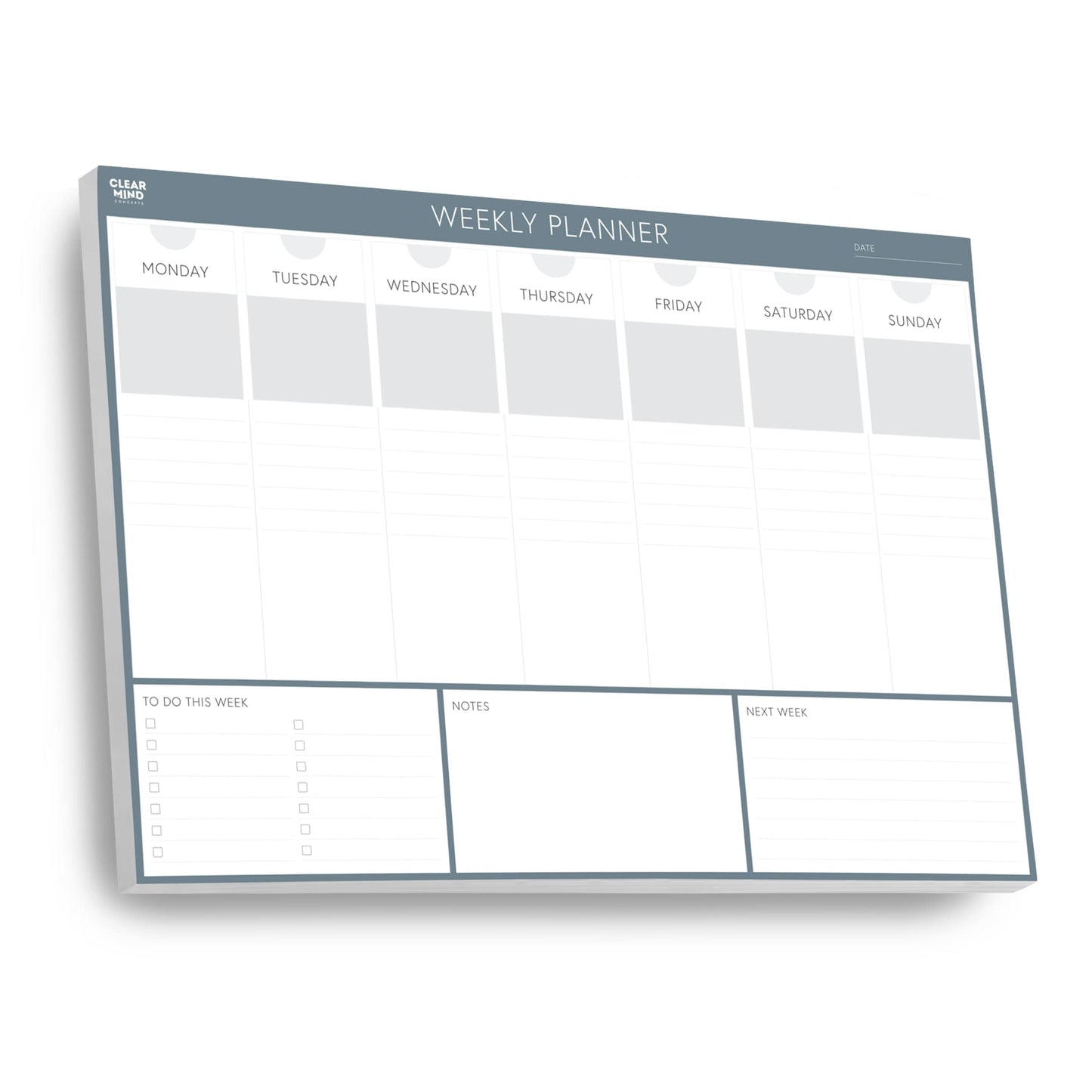 Clear Mind Concepts Weekly Desk Planner - 11.3” x 8.3” Tear-Off Pad, 52 Undated Sheets, 120gsm No-Bleed Paper - Compact Weekly Organizer for Home, School & Office