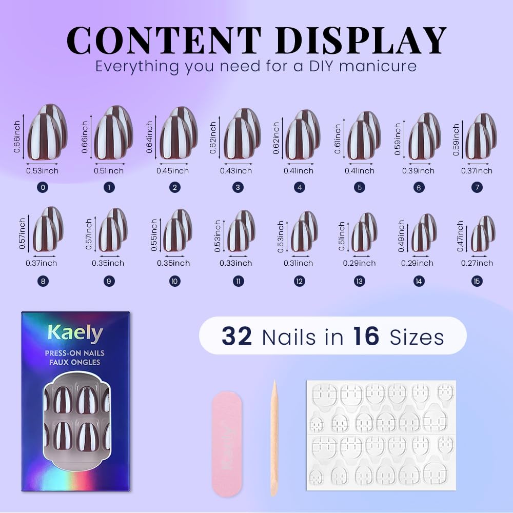 evpct Dark Brown Glazed Press on Nails Short Oval, Extra Short Chrome Metallic Aurora Stick on Nail for Women, Reusable Full Cover Soft Press on Fake Nail Perfectly Fit