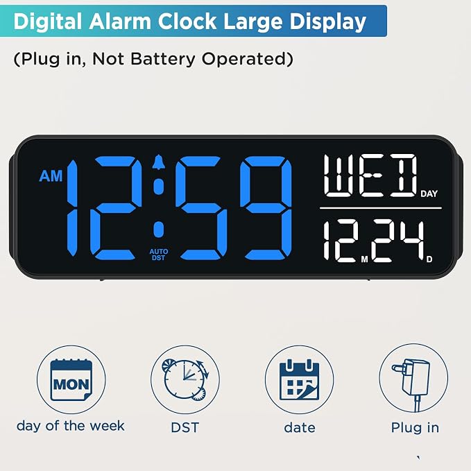Peakeep Large Display Digital Alarm Clock for Bedroom with Date Day of Week
