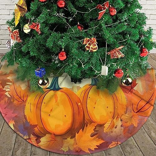 Fall Pumpkins Maple Thanksgiving Christmas Tree Skirts 36", Xmas Tree Cloth Mats Trees Skirts for Decor Gift, Home Decoration