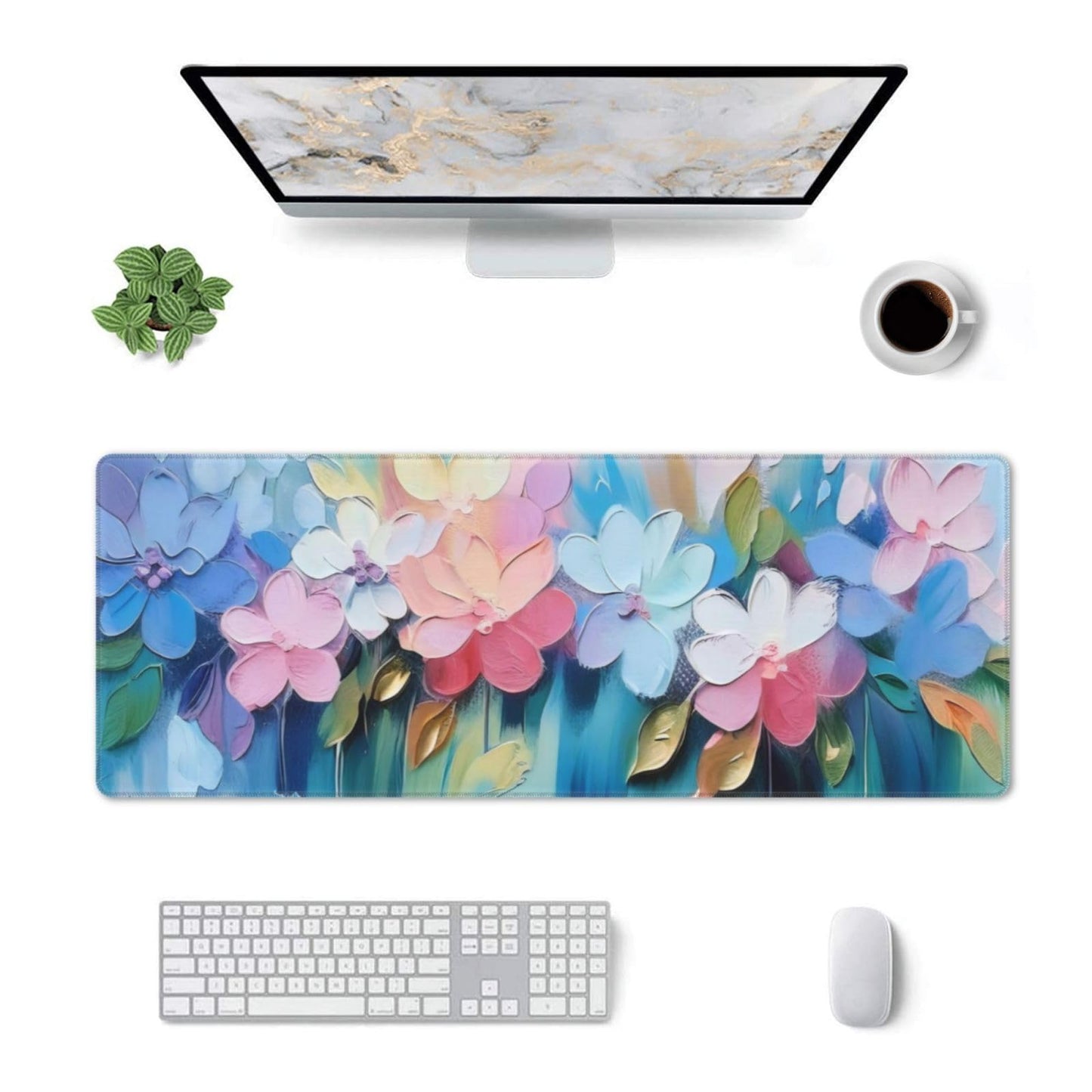 Gaming Mouse Pad, Large Non-Slip Rubber Base Mousepad, Keyboard Mouse Mat, Desk Pad with Stitched Edges, 31.5x11.8inch, Oil Flower