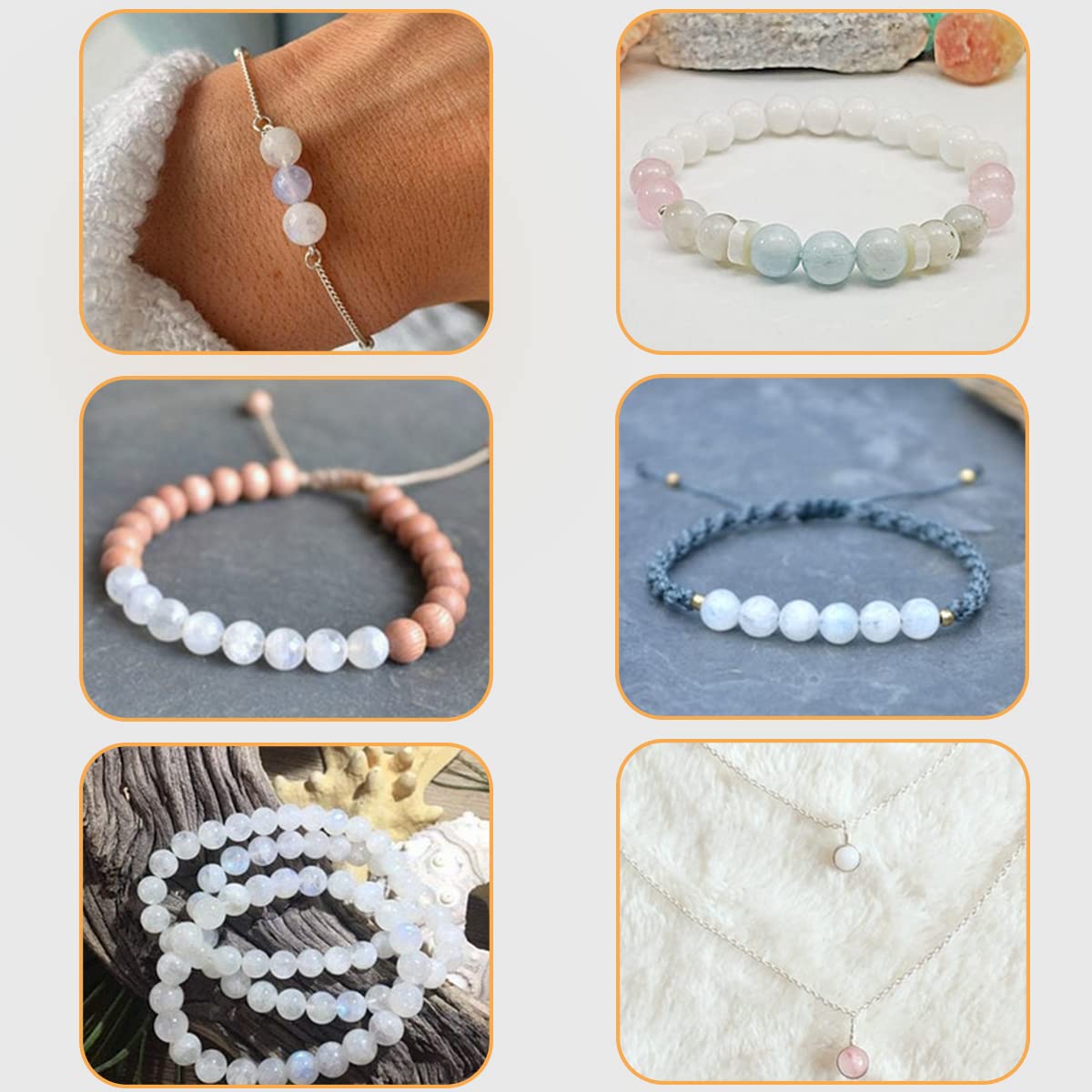 Gem-Inside 8MM Natural Stone Blue Rainbow Moonstone Gemstone Round Loose Beads for Jewelry Making 15"