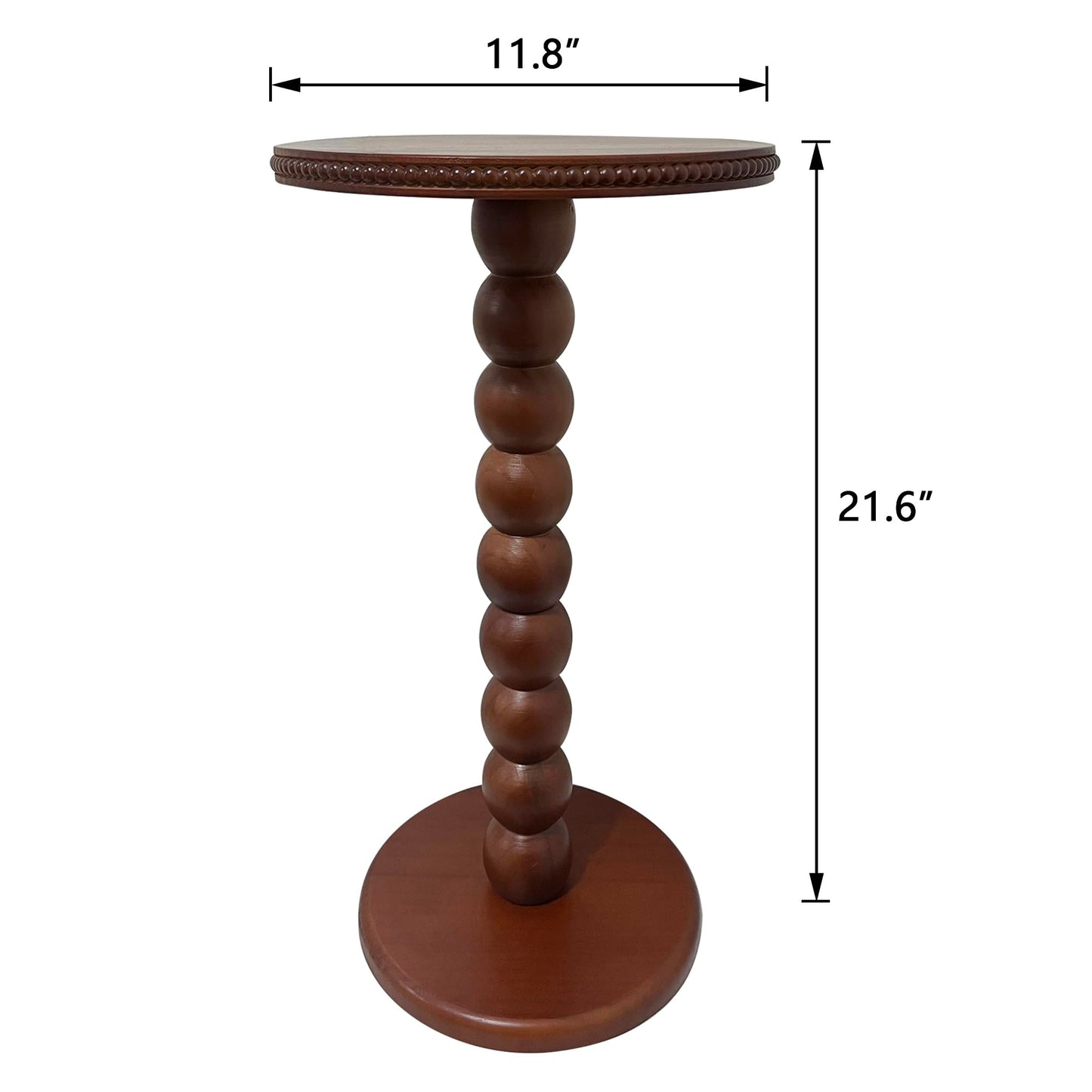 JUIOETURBoho Beaded Round Side Table - Handcrafted Small Accent Table for Small Spaces w/Solid Wood Leg - Drink Table for Living Room, Bedroom, Dorm, Office & Tight Corners (Brown)