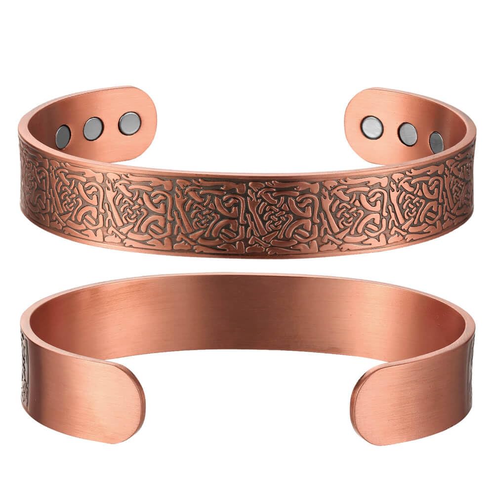 Earth Therapy - Viking Bronze Nordic Style Copper Magnetic Cuff Bracelets for Men & Women, with Ultra Strength Magnets - Adjustable