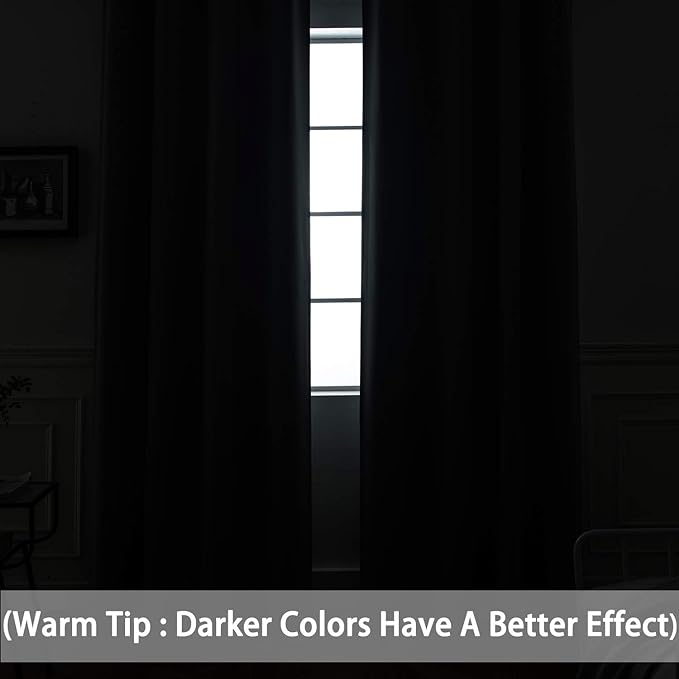 Yakamok Black Out Curtains 63 Inch Length for Bedroom-Black Thermal Insulated Drapes with Grommets Top Window Treament Curtain for Living Room,52 x 63 inch, Black, 2 Panels Set