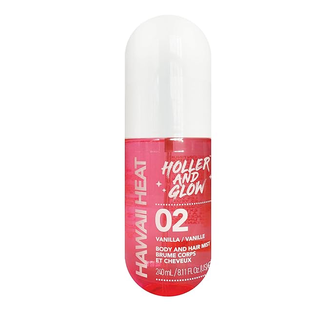Holler and Glow Hawaii Heat Body & Hair Mist, Warm Vanilla, Peony & Amber Scent, Long-Lasting Daily Fragrance, Lightweight, Vegan, Cruelty-Free, Alcohol-Free, Hydrating Hair Perfume, 8.11 Fl Oz