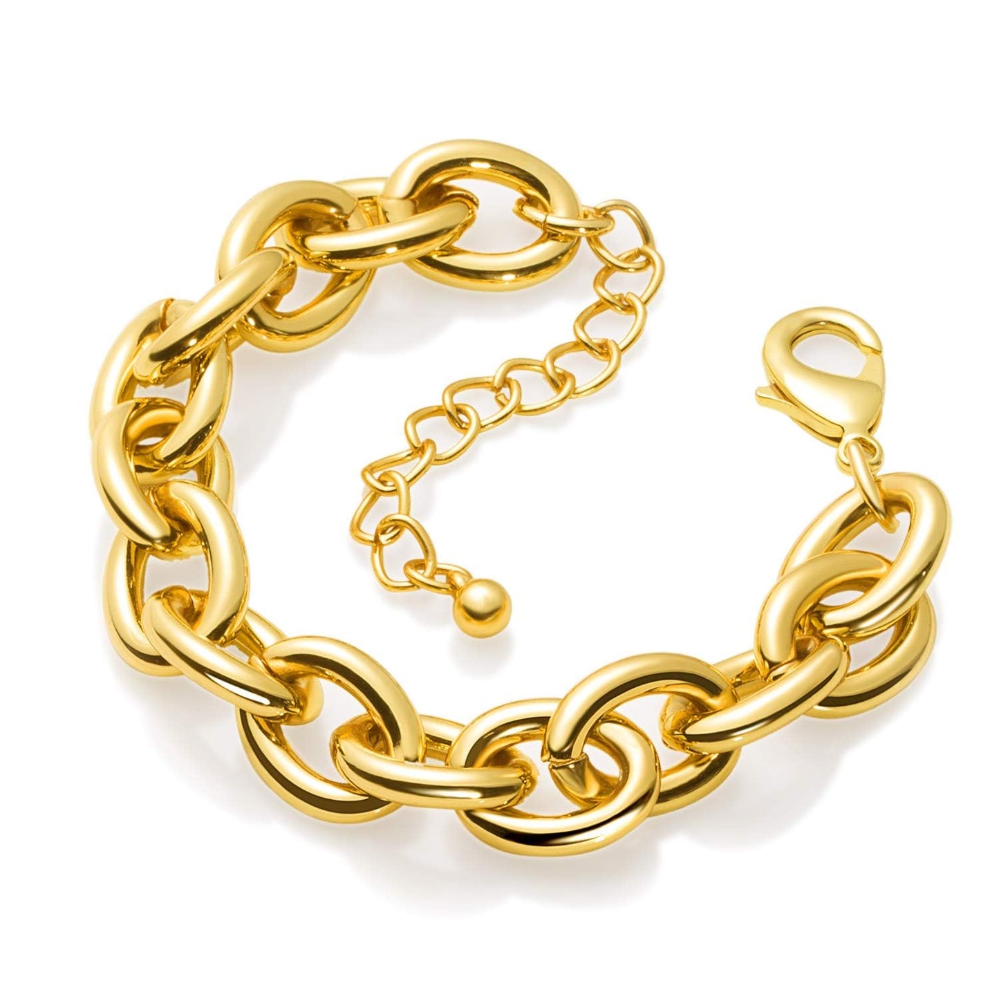LANE WOODS Gold Bracelets for Women 14k Gold Plated Chunky Thick Large Link Chain Bracelet