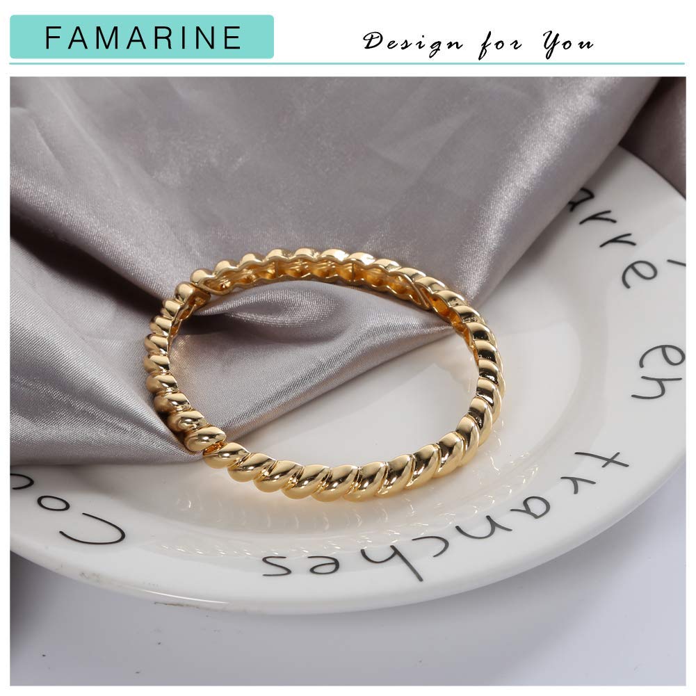 FAMARINE Twisted Thin Bangle for Women, Vintage Stretchable Elastic Bangle Couples Love Bracelets, 14K Gold Plated