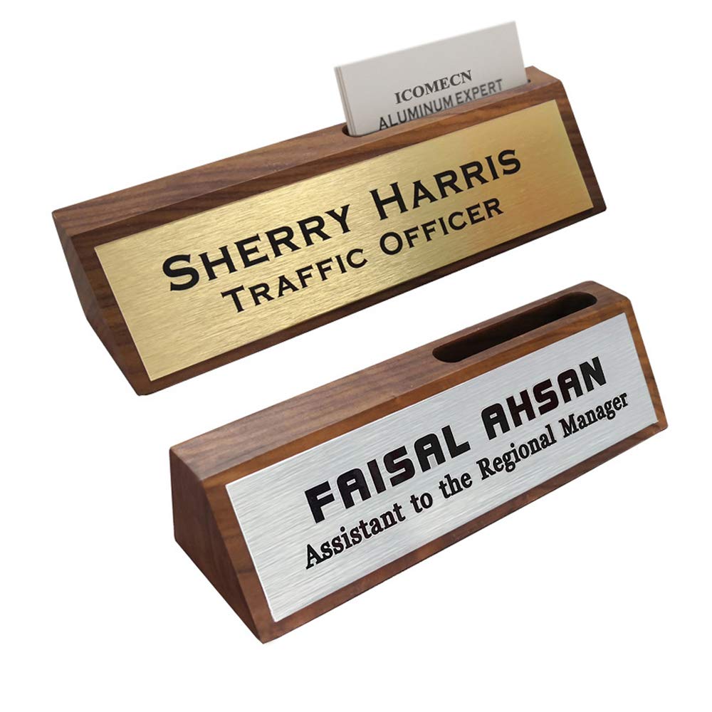 Personalized Business Desk Name Plate with Card Holder Custom Desk Nameplate Support Adding Logo 2" x 8"