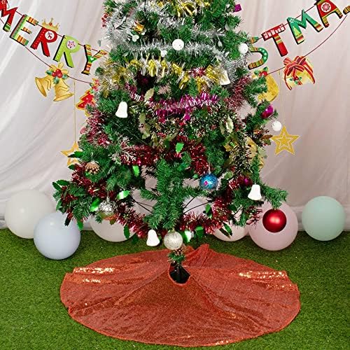 AMZLOKAE Sequin Tree Skirt - 36 Inch Orange Sparkle Tree Skirt Kit for Christmas, Halloween, Xmas & Holidays