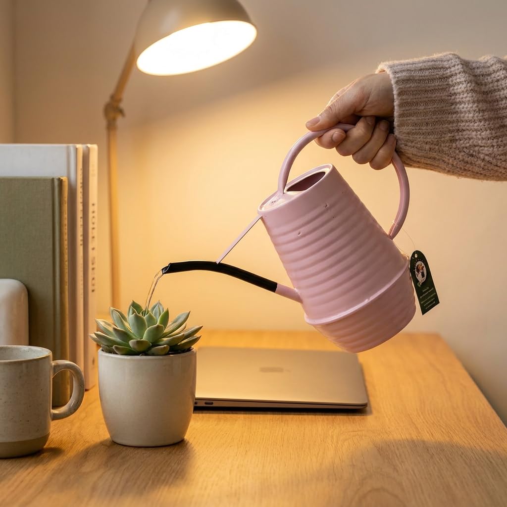 HORTICAN Small Watering Can, Matte Pink (Almost Mauve), 34oz., Metal Watering Can with Long Spout, Nice Indoor Water Can, Plant Water Can for Indoor Plants