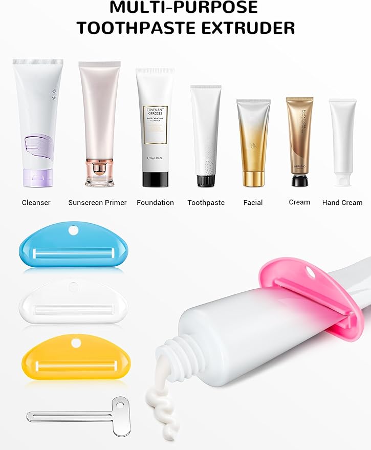 6 PCS Toothpaste Squeezer, 2 Metal Tube Roller Squeezer with 4 Plastic Toothpaste Dispenser Hanging Toothpaste Key, Tube Squeezer Tool for Bathroom, Suitable for Toothpaste, Cosmetics, Paints