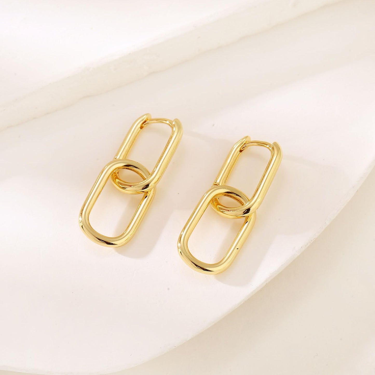 Gold Link Drop Earrings for Women 14K Gold Statement Earrings Paperclip Link Earring Hoops