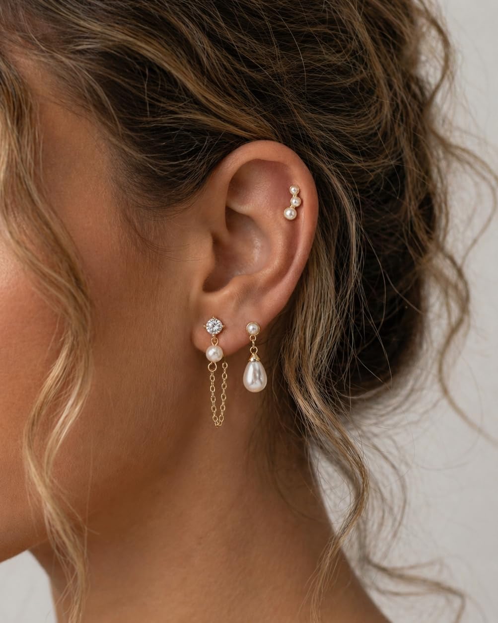 BSGRL Pearl Earrings - 14k Gold Plated Tiny Pearl Stud Earrings Set Cartilage Ear Stack for Women