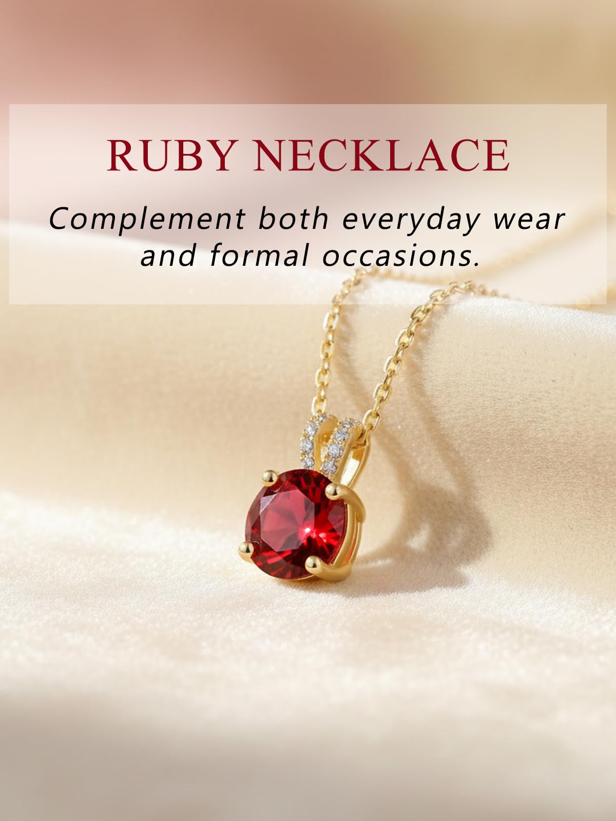 CYW 1 Carat Red Ruby Small Gold Round Necklace for Women 925 Sterling Silver Solitaire Pendant Necklace
