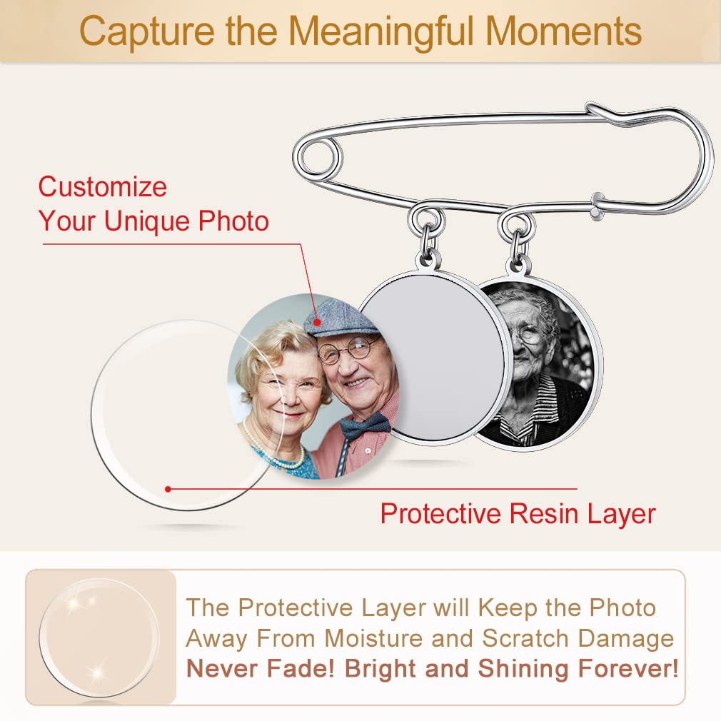 Custom4U Photo Charm for Wedding Bouquet Round Memory Charms Funeral Boutonniere with Pictures Customized Wedding Gifts