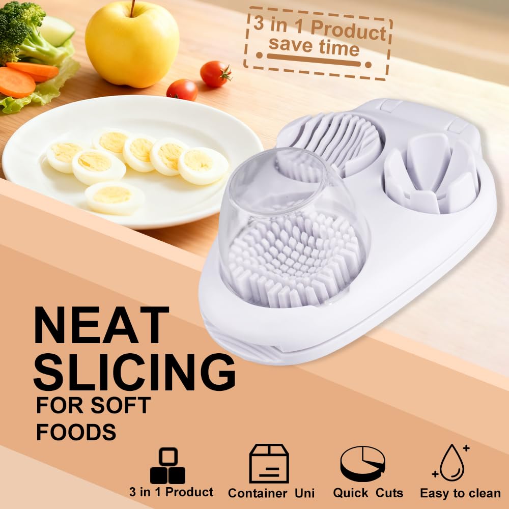 Velicber 3 in 1 Egg Slicer For Hard Boiled Eggs, 3 Slice Modes Egg Slicer with Stainless Steel Wire Egg Cutter Heavy Duty for Hard Boiled Eggs, Strawberry, Grape, Kitchen Dicer Tool