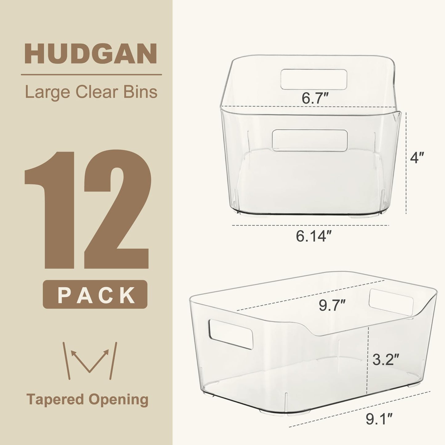 Hudgan 12 Pack Pantry Storage Bins for Kitchen Cabinet, Clear Plastic Organizer Bins for Bathroom, Pantry Organizer Containers for Home Edit, Drawer, Under Sink, Fridge