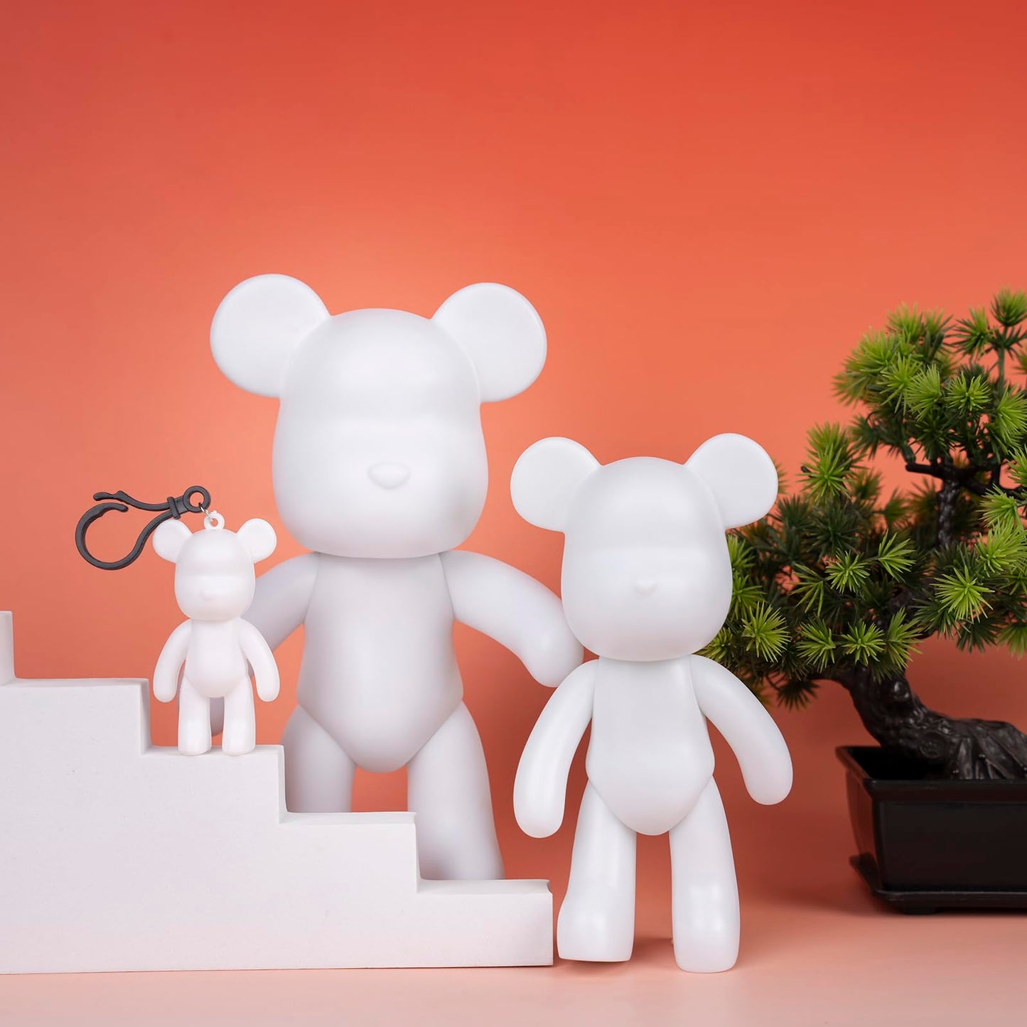 Coniuty 7+9 inch Blank Bear Mold 2 Set DIY Fluid Bear + 1 Keychain Creativity Figure for Home Decoration