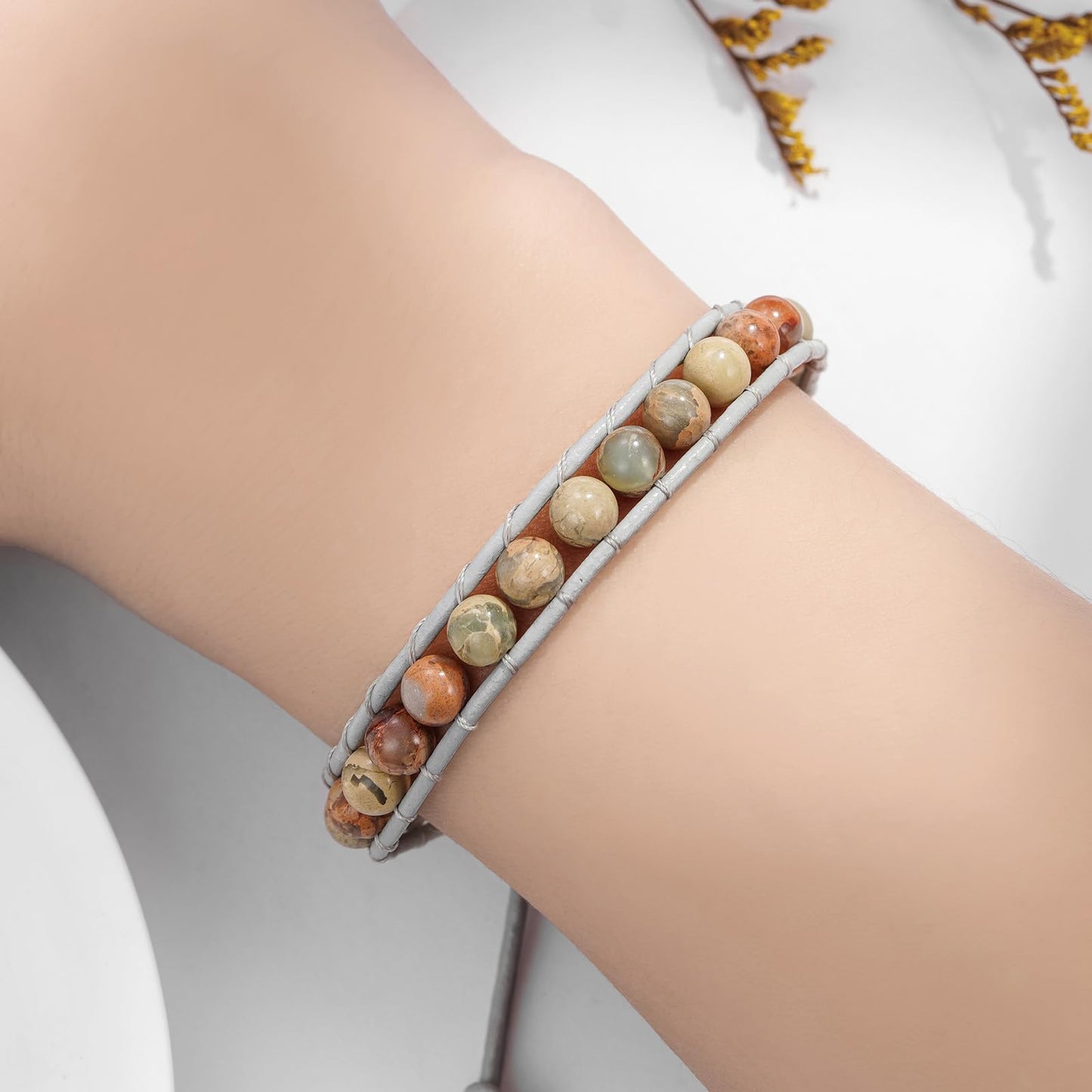 Plumiss Women Natural Agalmatolite 6mm Healing Stone Bead Wrap Bracelets Jewelry Gift