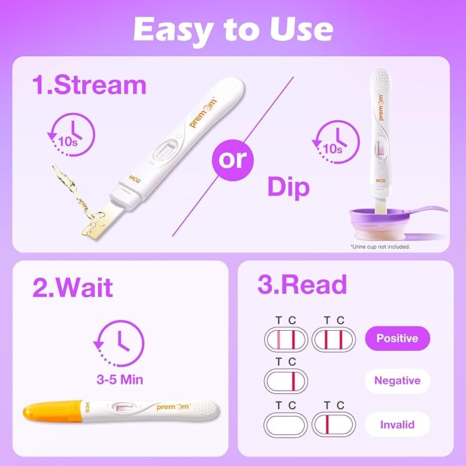 Premom Pregnancy Test Midstream: Early HCG Detection Sticks - 5 Pack Pregnant Test Kit