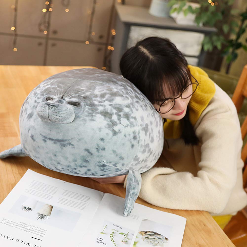 EHOTONG Cute Blob Seal Pillow, Chubby Seal Plush Hug Pillow Soft Stuffed Animal Toy (Gray,24")