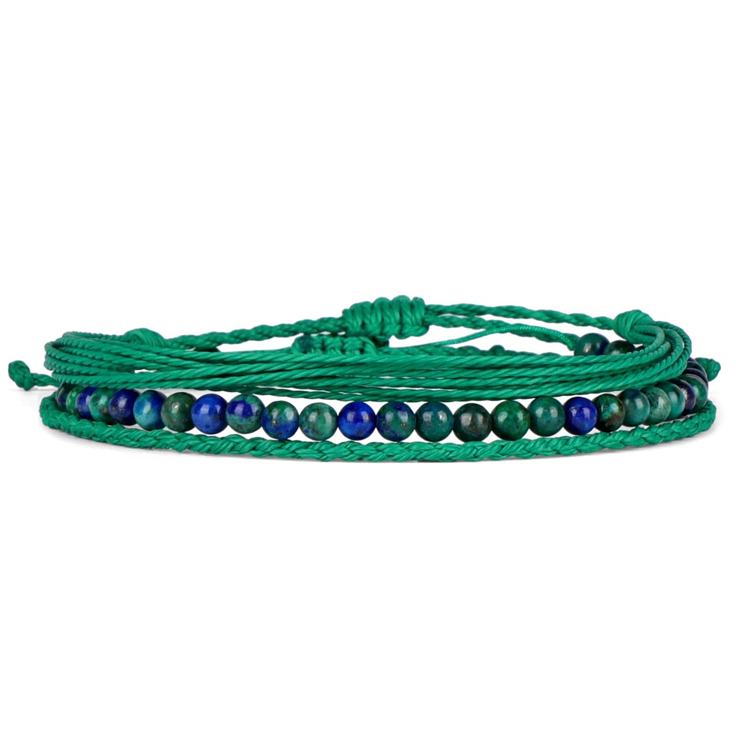 QOGIR Handmade Healing Stones Bracelets, 4mm Natural Chrysocolla Lapis Beaded Bracelets for Men Women Gifts with 2PCS Size Adjustable Rope Bracelets