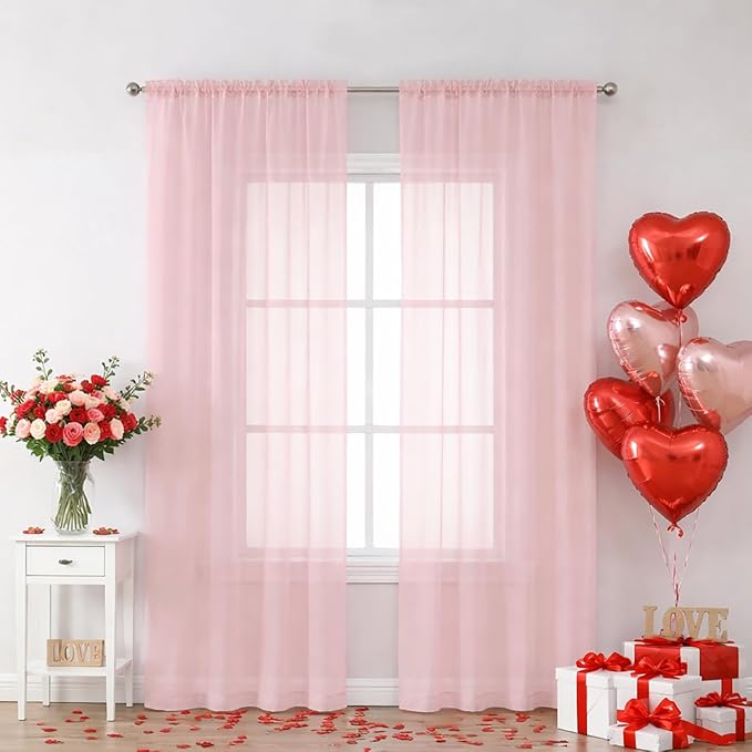 Chyhomenyc Blush Pink Sheer Curtains 84 Inches Long 2 Panels Set - Light Filtering Pink Curtains for Living Room, Soft Rod Pocket Bedroom Window Drapes, 42Wx84L inch, 2PCS