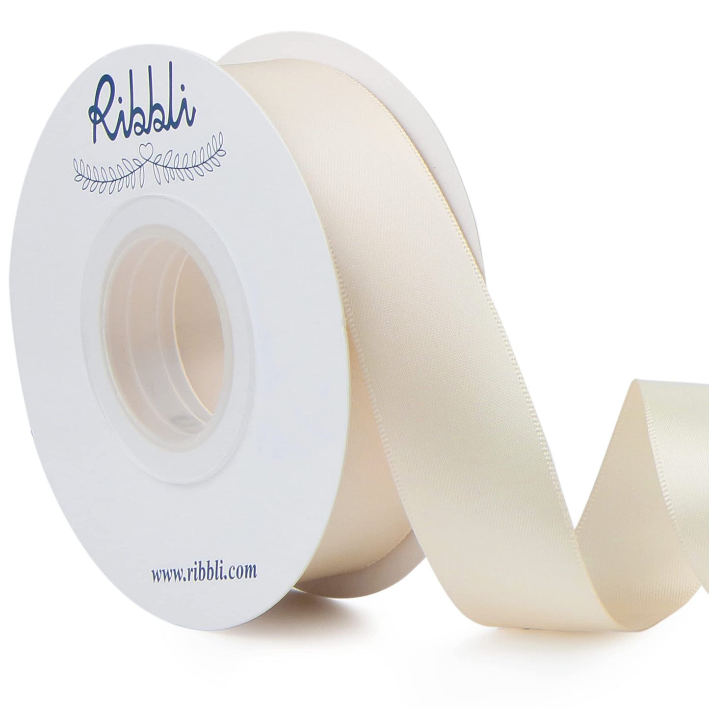 Ribbli Ivory Double Faced Satin Ribbon,1” x Continuous 25 Yards,Use for Bows Bouquet,Gift Wrapping,Floral Arrangement,Wedding Decoration