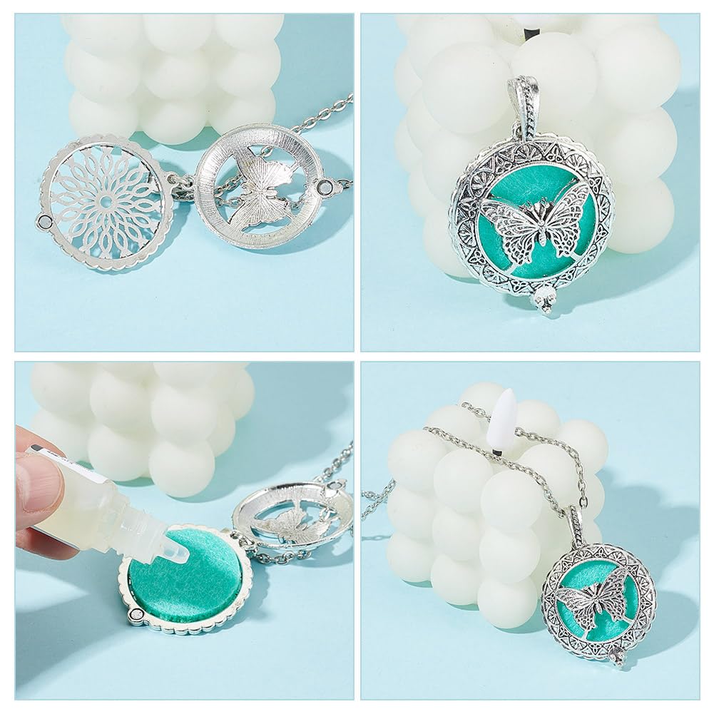 arricraft 8 Pcs Essential Oil Diffuser Pendants, Alloy Aromatherapy Charms Necklace Bulk Blend Perfume Diffuser Necklace Set for Women Jewelry Accessories