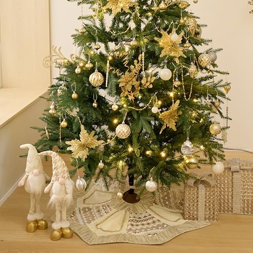 Valery Madelyn 48" White Gold Christmas Tree Skirt for Tree Decorations