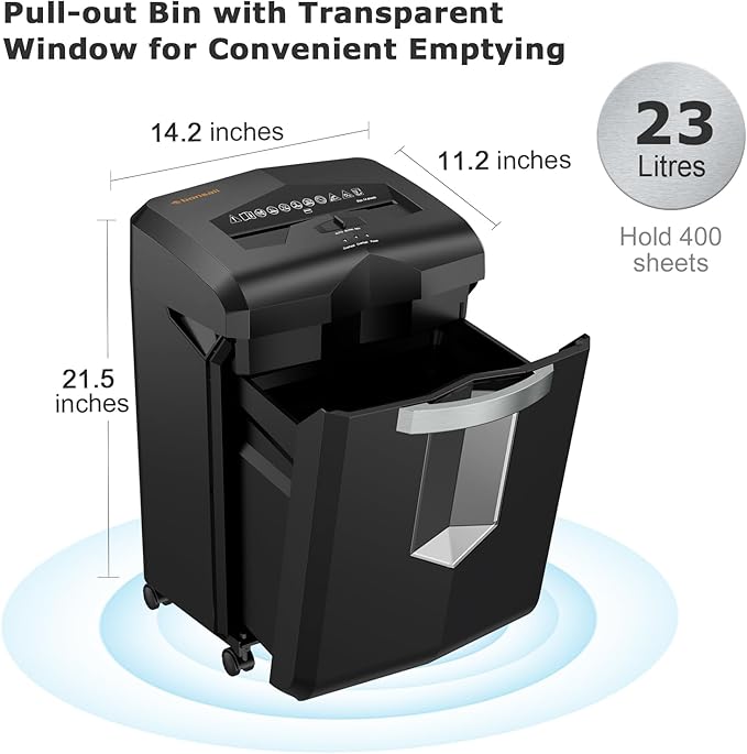 Bonsaii Paper Shredder, 18-Sheet 60-Minutes Shredder for Office Heavy Duty Cross-Cut Shredder with 6 Gallon Pullout Basket 4 Casters(C149-C)