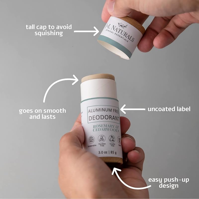 J&L Naturals Aluminum Free Deodorant for Men & Women | 100% Natural Ingredients With Coconut Oil, Shea Butter, & Essential Oils | Sustainable, Eco-Friendly (Rosemary & Cedarwood, 3.0 Oz (Single))