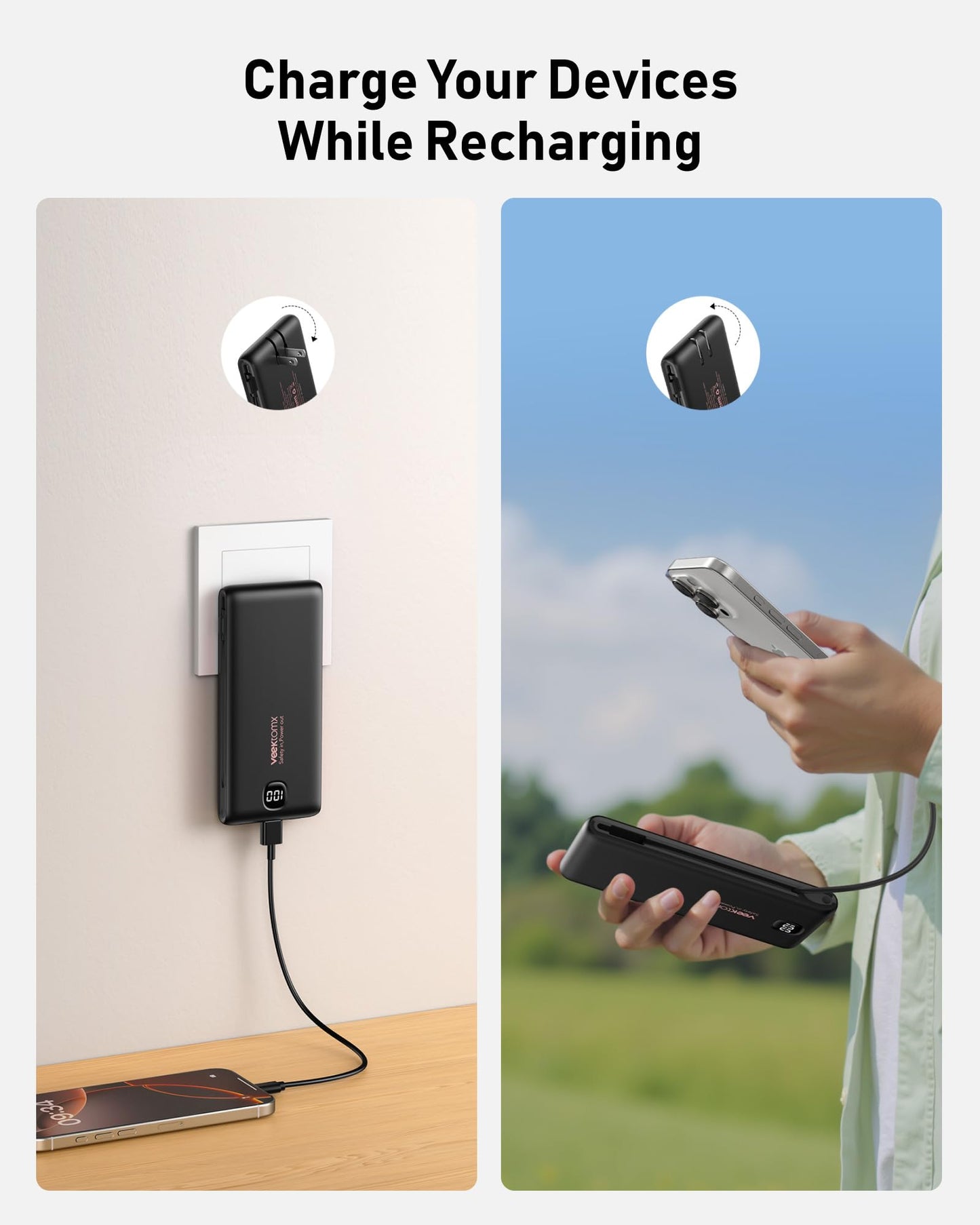 Portable Charger Power Bank Built in Cables and Wall Plug, 10000mAh iPhone Battery Pack Fast Charging, USB C External Slim Power Bank, Travel Essentials Compatible with iPhone 17 16 15 14 iPad, Black