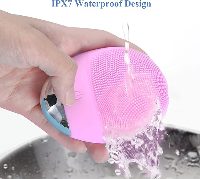 Facial Cleansing Brush, 3-in-1 Electric Soft Silicone Waterproof Face Scrubber, USB Rechargeable IPX7 Waterproof Sonic Vibrating Face Brush for Deep Cleansing, Gentle Exfoliating and Massaging