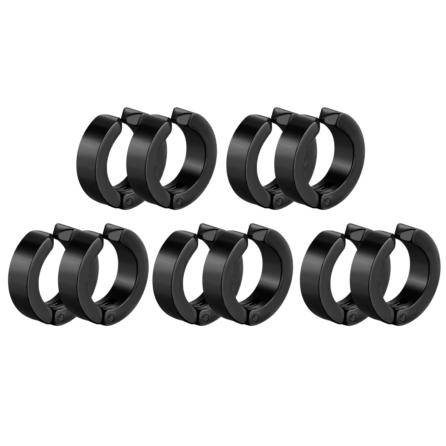 10 Pieces Non-Piercing Earrings Ear Clip Fake Ear Hoops for Men and Women Stainless Steel 5 Pairs Black Set