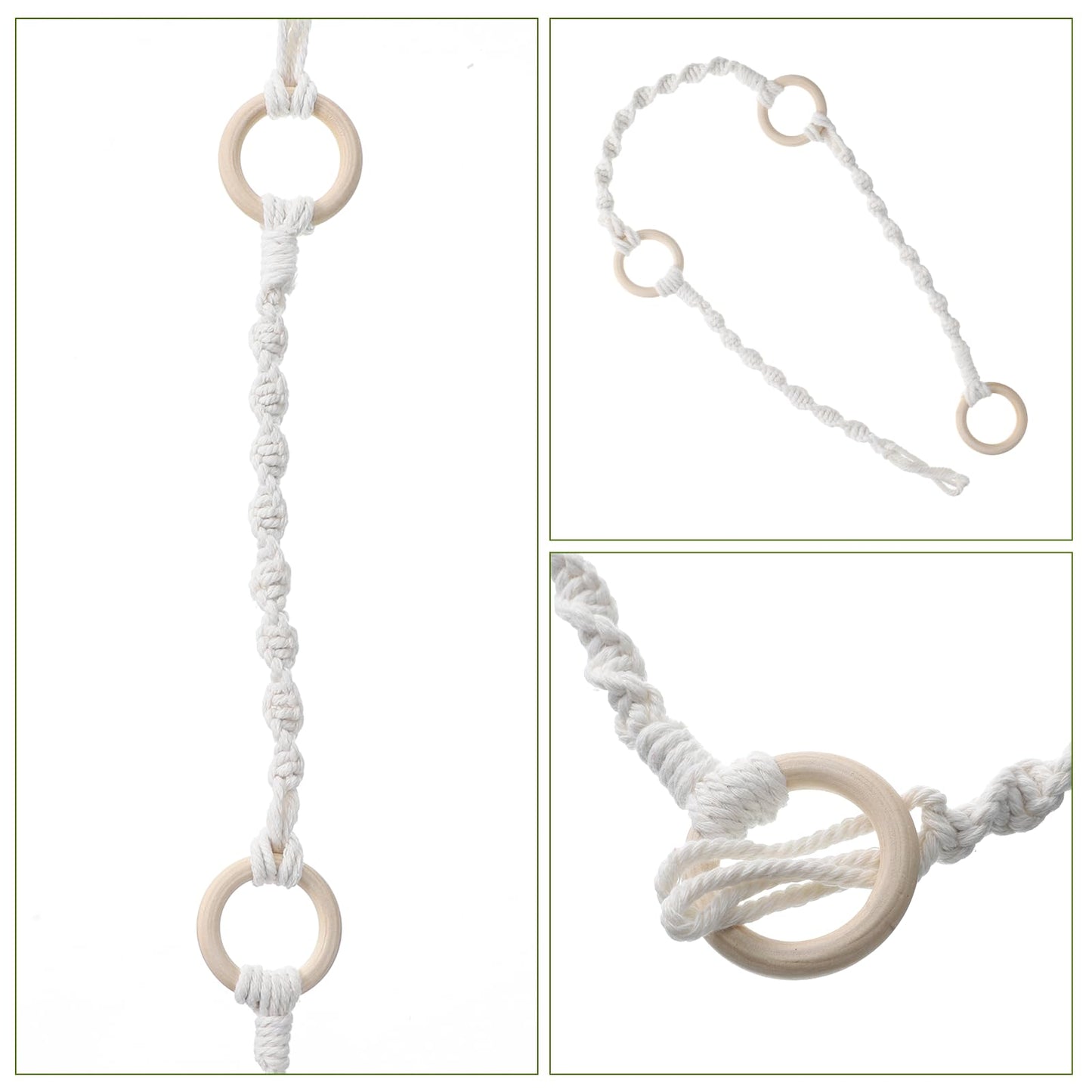 Qulkws 3 Pcs Adjustable Macrame Plant Hanger Extenders with Wooden Ring Handmade Woven Hanging Basket Extension Connectable Rope Hanging Plant Extender for Outdoor Indoor Plants Pot Holder Home Decor