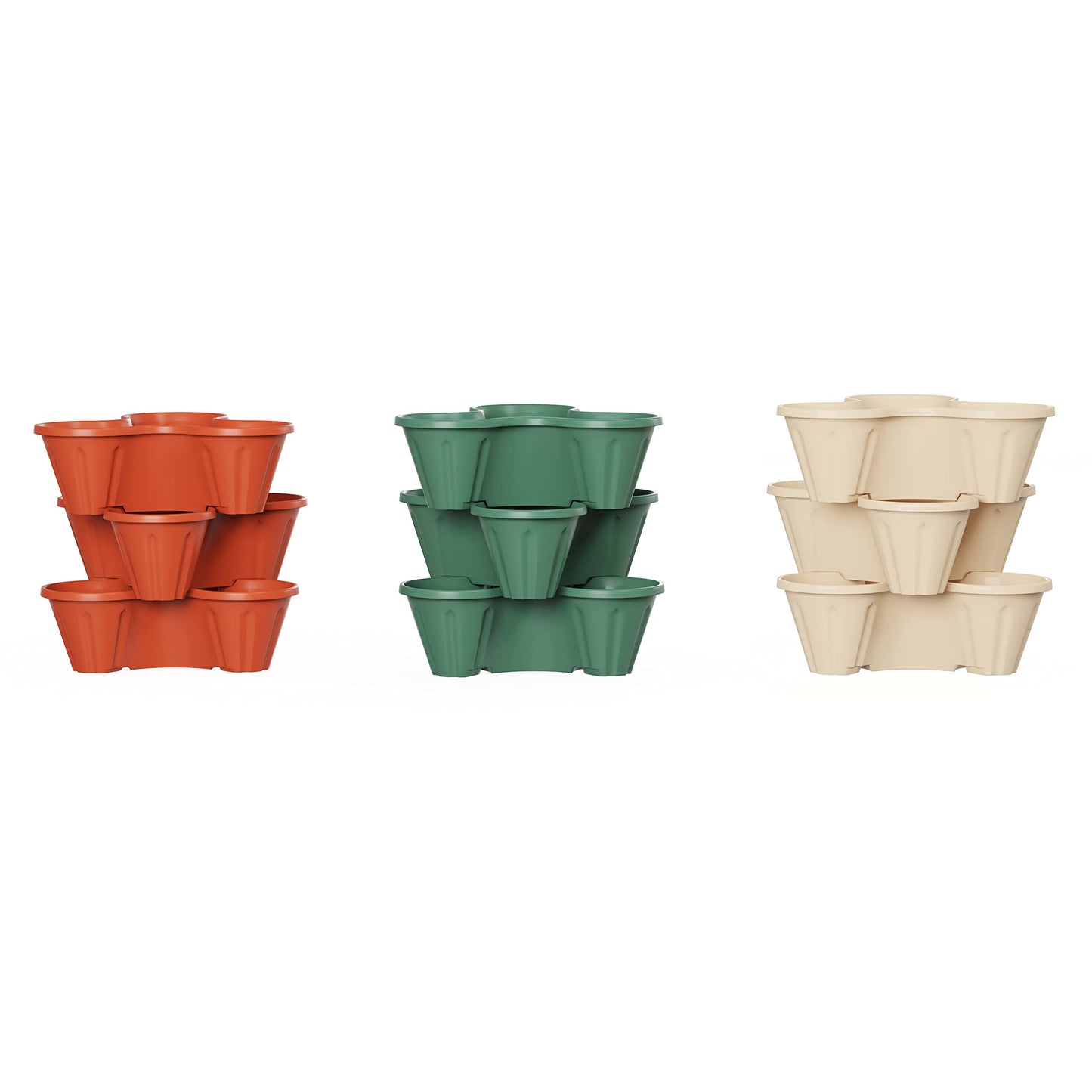 Set of 3 Stacking Planter Tower - 3-Tier Space Saving Flower Pots - Indoor/Outdoor Vertical Herb and Vegetable Planter by Pure Garden (Hunter Green)