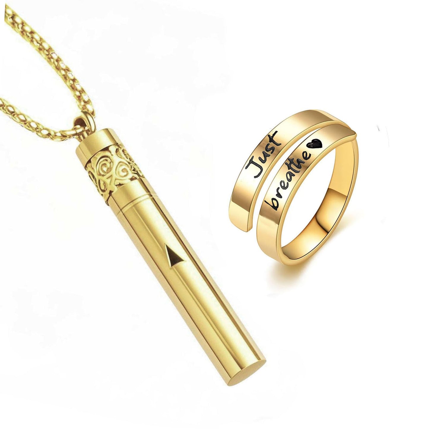 phaxud Stainless Steel Mindfulness Breathing Necklace for Anxiety Original Upgrades Quit Smoking Necklace with Essential Oil Diffuser Multifunctional Jewelry (F)