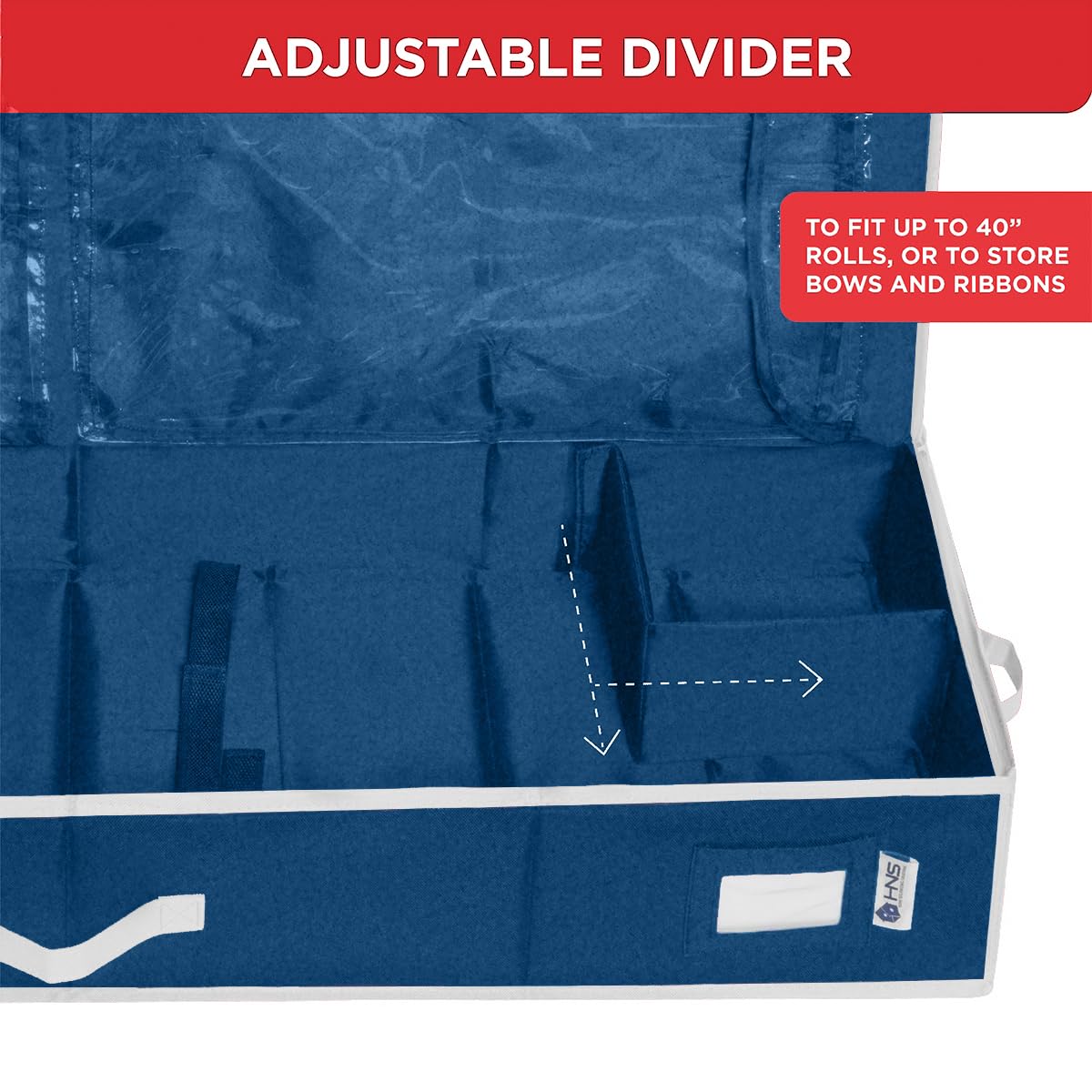 HOLDN’ STORAGE Premium Wrapping Paper Storage Container - Durable 600D Tear-Proof, Fits 27 Rolls Gift Wrap, Extra Pockets for Ribbons & Bows, Underbed Storage - Ideal for Holiday Christmas, Blue
