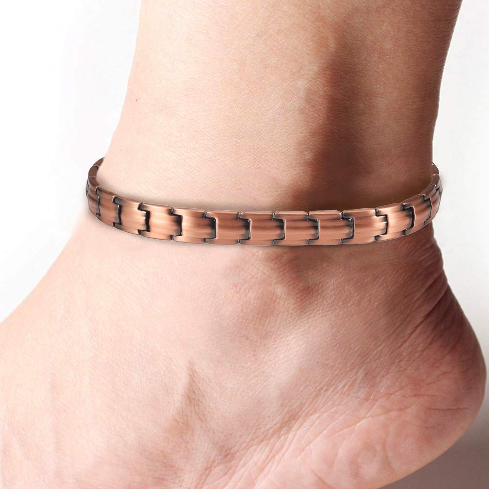 EnerMagiX Copper Anklet Bracelet for Women, 99% Pure Copper Adjustable Double Row Magnets Anklet, Copper Jewelry Gift (0001W)