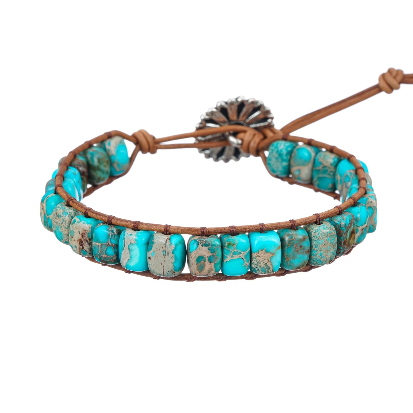 Plumiss Boho Handmade Turquoise Blue Imperial Jasper Bead Wrap Bracelet for Women Men