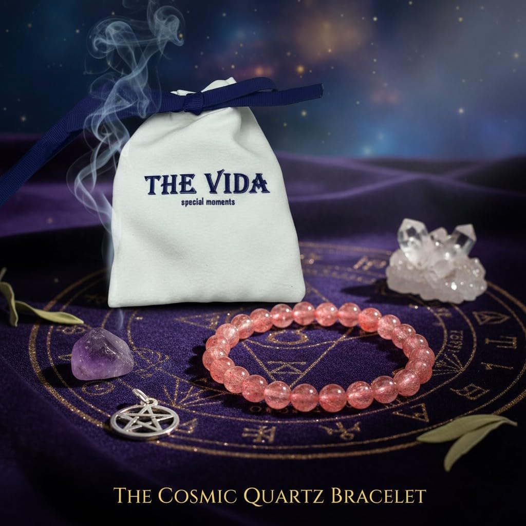 The Vida Handmade AAA+ Quality Crystal Stretch Elastic Bracelet - Nature Gemstone - Jewelry Gift - Holiday Gift - For Women & Men (Strawberry Quartz)