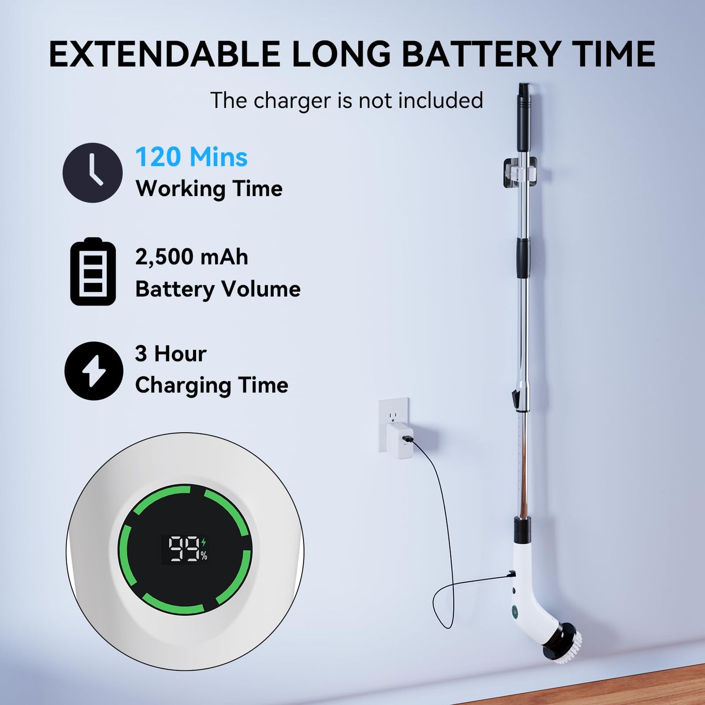 Swyprrix Electric Bathroom Cleaning Brush, Cordless Spin Scrubber Full Body Waterproof IPX7 with Adjustable Handle, 8 Replaceable Brush Heads for Bathtub/Kitchen/Window/Home -SD-CTB01