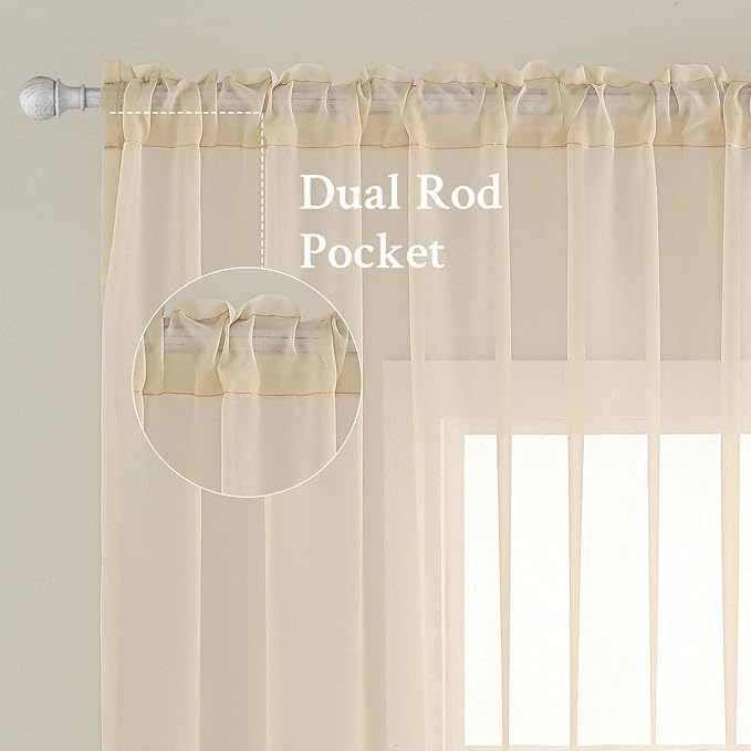 MIULEE 2 Panels Solid Color Sheer Window Curtains Elegant Window Voile Panels/Drapes/Treatment for Bedroom Living Room (54X72 Inches Cream)